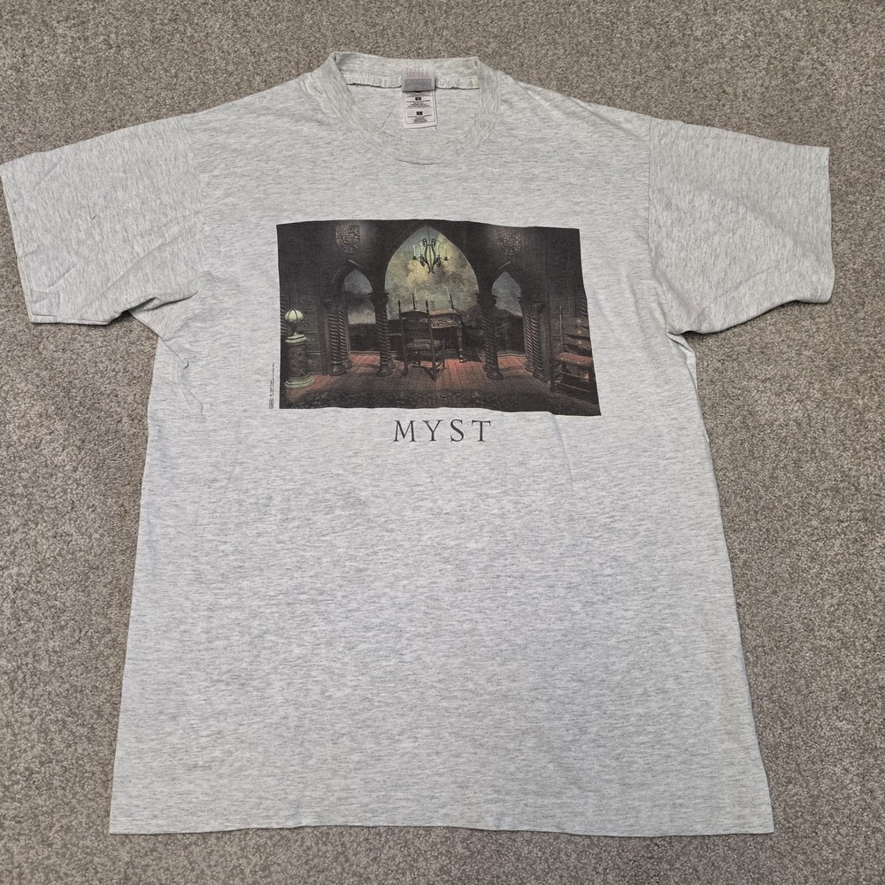 Vintage 1993 MYST PC Game T Shirt Large Single Stitch Fruit Loom USA 90s Gaming